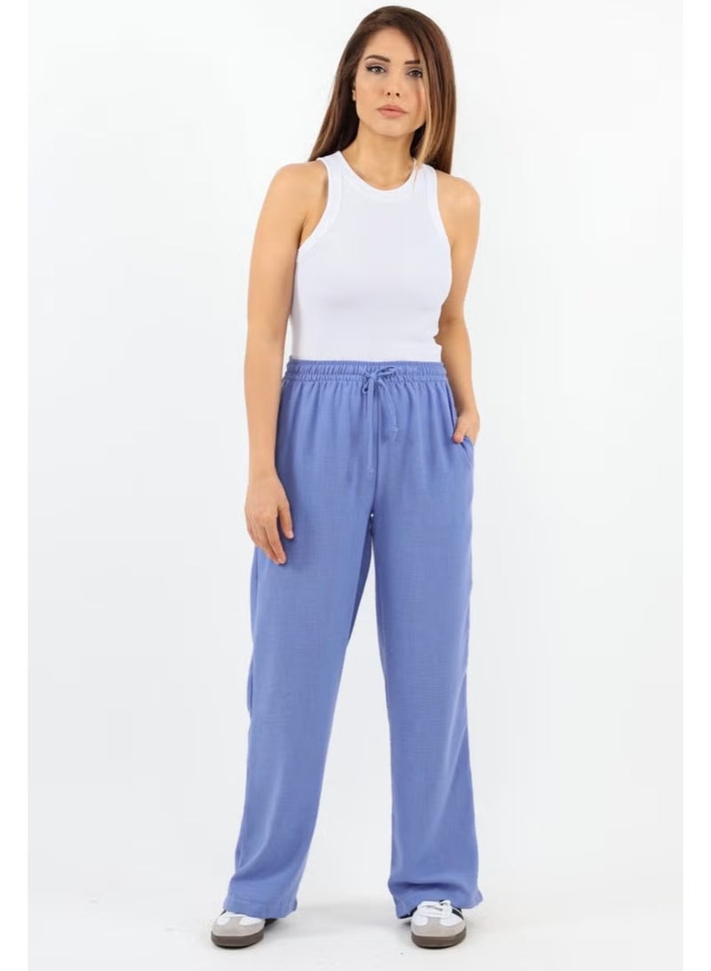 Ritnice Women's Linen Comfy Lilac Straight Cut Elastic Waist Trousers - Image 4